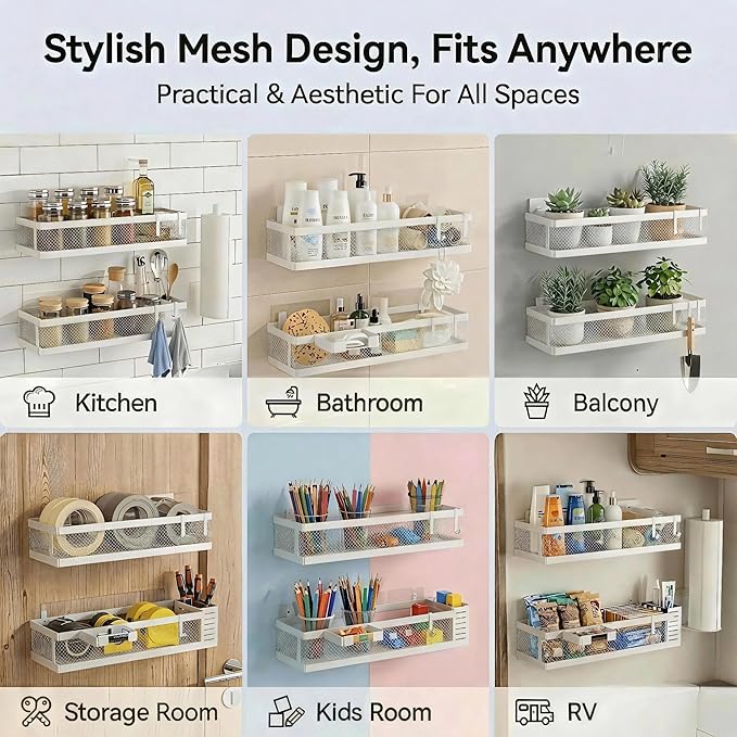 PUSDON Metal Wall Hanging Basket 2 Packs DIY Suitable for Multiple Scenes - Large White Netting Suit