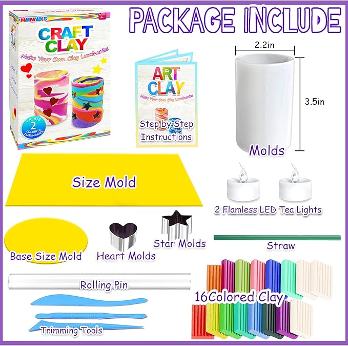 MHMYDIS Make Your Own Clay Luminaries - Clay Lanterns Making Kit Activity for Boys Girls Age 6 7 8 9 10 11 12 Year Old and up - Arts and Crafts Kit for 8-12 Year Olds
