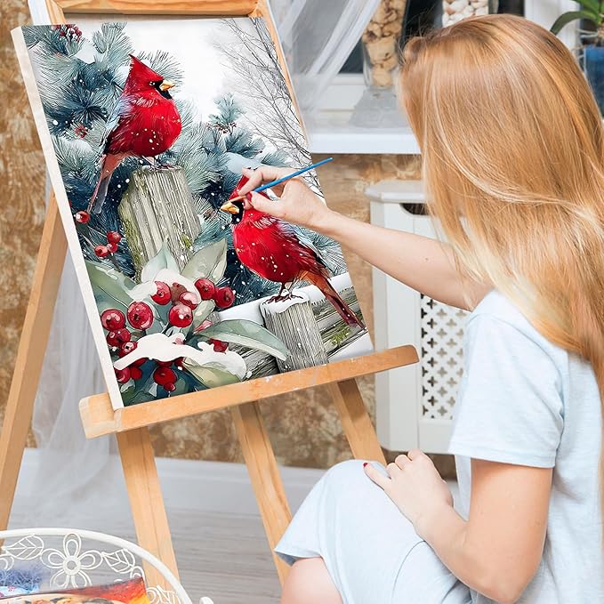 Bowetile Christmas Paint by Numbers for Adults Beginners Framed, Adults' Paint-by-Number Cardinal Kits on Canvas, Acrylic Number Painting Christmas Gifts for Home Wall Decor, 8x12in