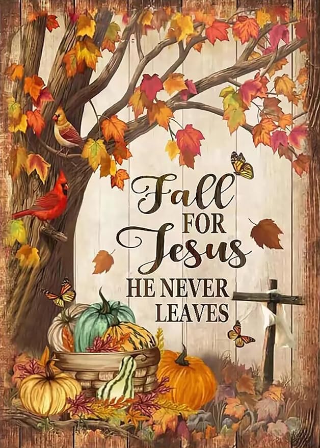 KINPLUB Fall for Jesus Diamond Painting Kits for Adults, Autumn 5D Diamond Art Kits, DIY Paint with Diamonds Kit, Full Drill Round Dots Gem Art for Home Wall Decor 12 x 16 Inch