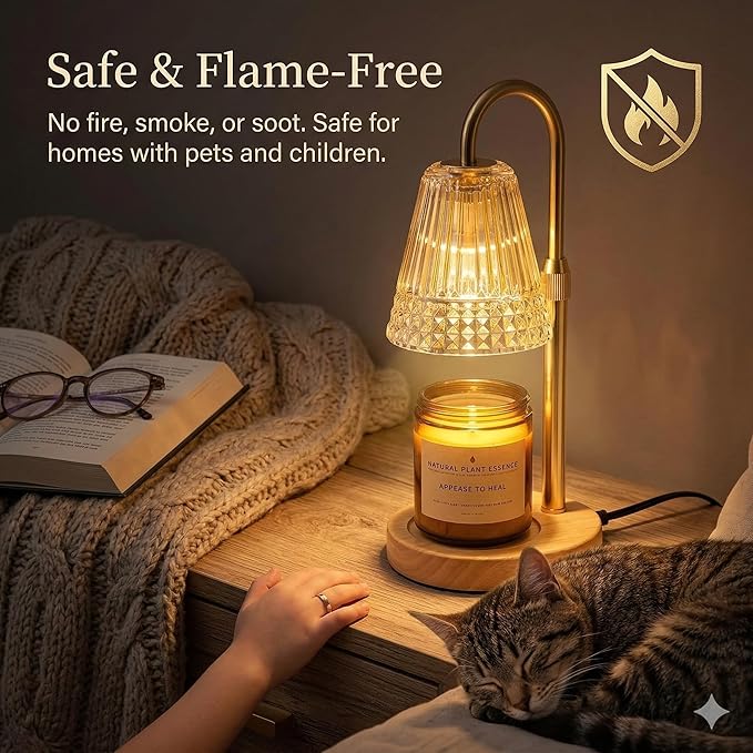 Candle Warmer Lamp with Timer and Dimmer, Adjustable Height Jar Candle Wax Warmer, Flameless Halogen Heat, 2 Replacement Bulbs, Gifts for Women Mom, Living Room Bedroom Decor