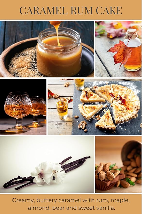 ECO CANDLE CO. Recycled Candle, Caramel Rum Cake, 18 oz. Double Wick - Scents of Caramel, Rum, Maple, Almond, Pear, & Vanilla - 100% Soy Wax, No Lead, Kraft Paper Label & Lid, Hand Poured