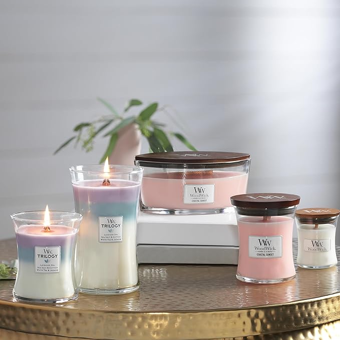 WoodWick Coastal Sunset Gifts for Women and Men, 9.7 oz Medium Hourglass Candle with Crackling Wick