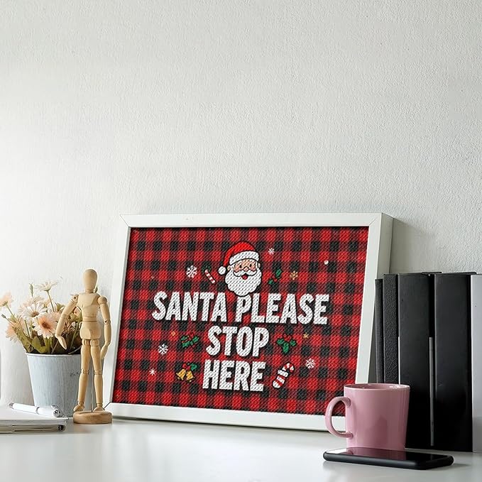 AIVKIEJK Diamond Painting Kits for Adults - Holly & Stars, Santa Please Stop Here Painting DIY 5D Full Drill Diamond Dots Paintings with Diamonds Gem Art and Crafts Home Decor 8"x12"