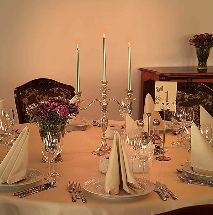 Hyoola Tall Metallic Cream Gold Taper Candles - 10 Inch - Dripless - 12 Pack - 8 Hour Burn Time