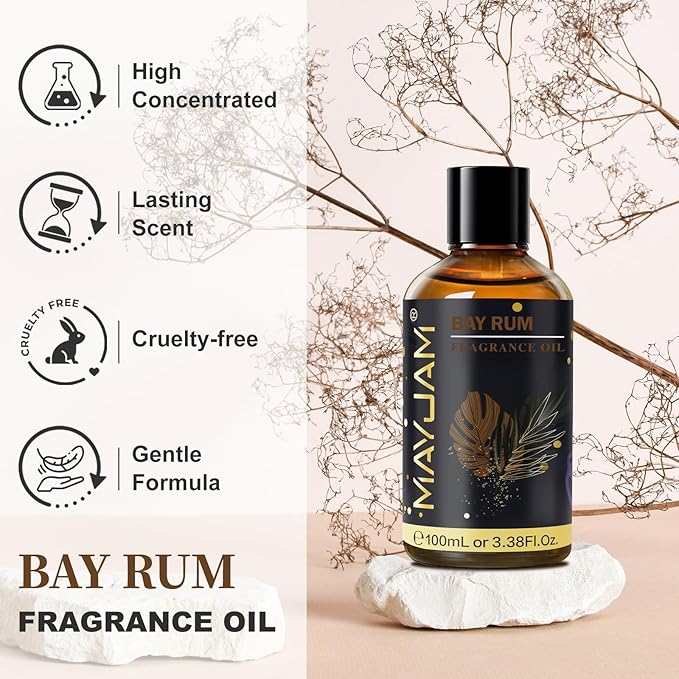 Bay Rum Fragrance Oil Essential Oil, MAYJAM 3.38FL.OZ Bay Rum Oil for Diffusers for Home, Long Lasting Scented Oils for Soap Candle Making - 100ML