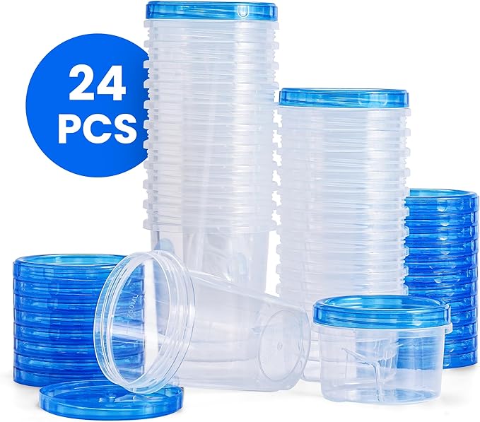 RFAQK 48 PCS Freezer Storage Containers with Lids- Plastic Deli Containers-Freezer Containers for Soup with Twist Top Lids-Reusable Plastic Box for Lunch, Gym, Travel