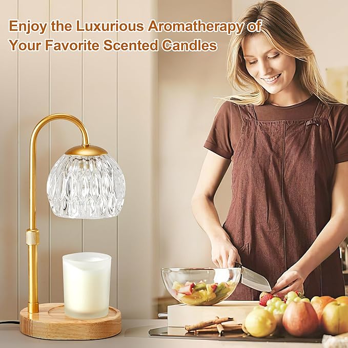 Dreamholder Candle Warmer Lamp, Glass Electric Wax Melter Warmer Lamp with Timer & Dimmer, Vintage Wax Warmer Adjustable Height Scented Candles, for Home Decor Gifts, Gold