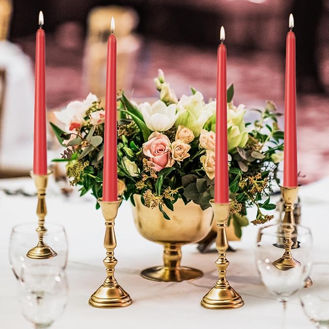 KONNI 0.87×10 Inch Red Taper Candles, Unscented and Smokeless Tall Candlesticks, 10 Pack Tapered Candles with Cotton Wicks, Long Burning, Ideal for Weddings, Dinner Parties, and Home Décor