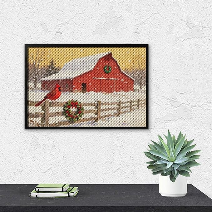AIVKIEJK Diamond Painting Kits for Adults - Christmas Winter Cardinal, Red Barn Scene Painting DIY 5D Full Drill Diamond Dots Paintings with Diamonds Gem Art and Crafts Home Decor 8"x12"