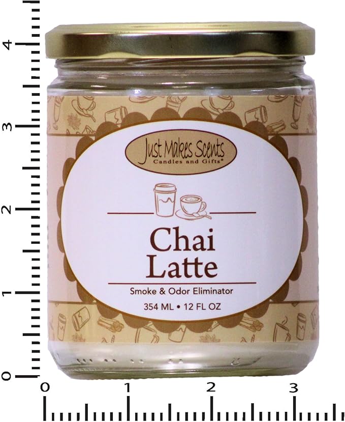 Chai Latte Scented Smoke and Odor Eliminator Candle - Neutralizes Cigarette, Food and Pet Smells - Hand Poured in The USA by Just Makes Scents (12 oz)