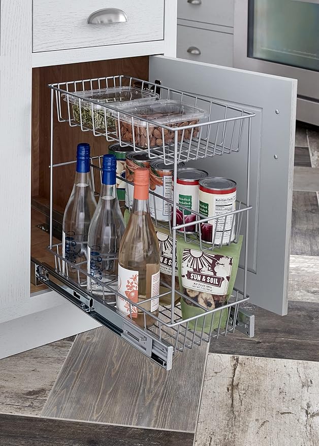 ClosetMaid 32105 Premium Wide 3-Tier Compact Kitchen Cabinet Pull-Out Basket, 8.75-Inch