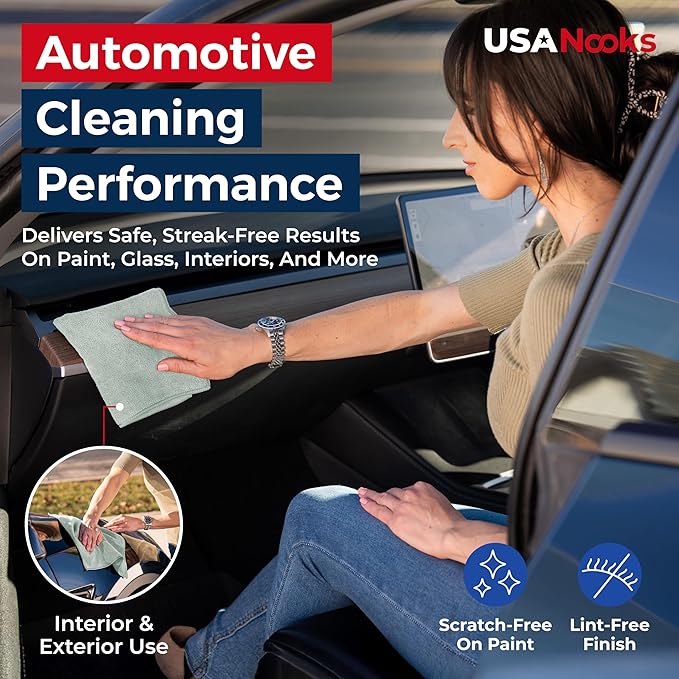 USANOOKS Premium 300GSM Microfiber Cleaning Cloth - 12.5"x12.5" High Performance - 1200 Washes, Ultra Absorbent Microfiber Towels for Cars Undercarriage, Rims & Engine Bay Cleaning - Microfiber Cloth