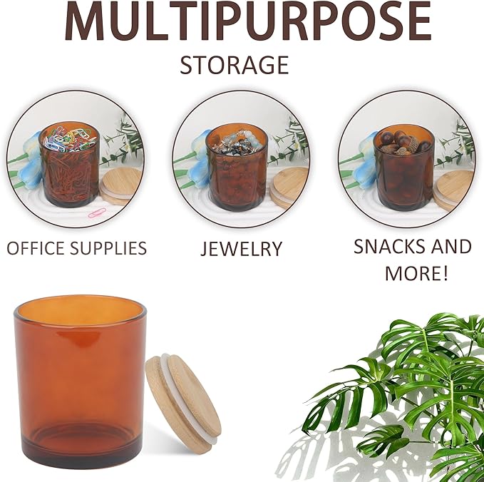 MILIVIXAY 12 Pack 7 OZ Amber Thick Glass Candle Jars with Lids - Bulk Empty Candle Jar for Making Candles - Spice, Powder Containers.
