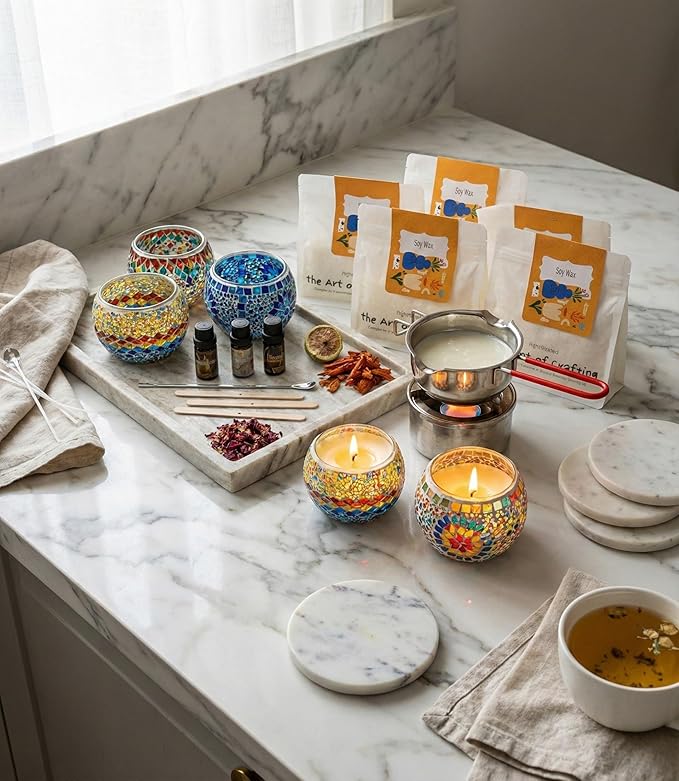 Candle Making Kit with Turkish Mosaic Holder – DIY Glass Candle Holder Craft Kit with Colorful Mosaic Tiles & All Natural Soy Wax – Handmade Arts & Crafts Complete Gift for Adults & Beginners (4)