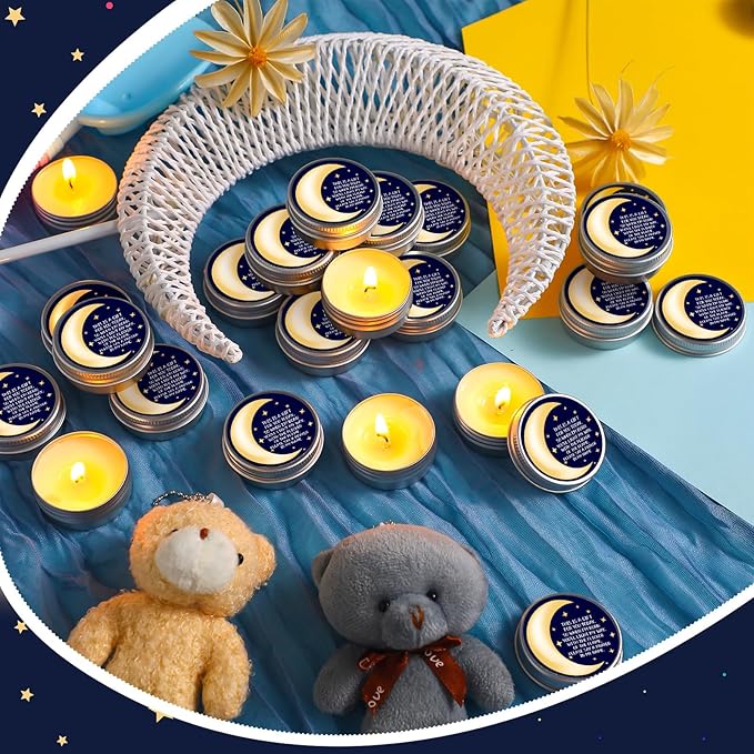 MTLEE 50 Pcs Over The Moon Baby Shower Candles Over The Moon Baby Shower Favors Gift Travel Tin Candle Aromatherapy Favors(Blue)