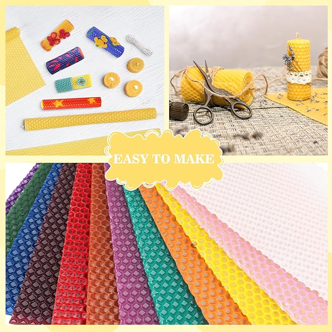 Beeswax Candle Making Kit for Kids - 24Pcs Beeswax Sheets for DIY Candle Making Rolling Kits, DIY Art Craft Gift Kit for Boys and Girls, with 6 Safe Wax Cutter Tools, Vibrant Colors