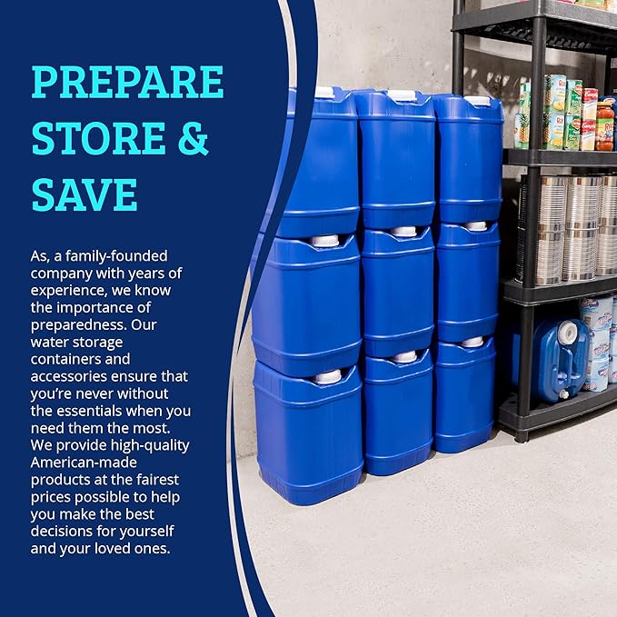 5-Gallon Stackable Water Storage Containers with Lids, Emergency Water Storage Kit Including Spigots, Wrench, and Water Preserver, 20 Gallons