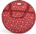 Covermates Keepsakes Wreath Storage Bag – Heavy-Duty Polyester with Buckle Straps & Interior Pouch – Protective Holiday Wreath Organizer with Handles, D-Ring & Label Window, Red Snowflake