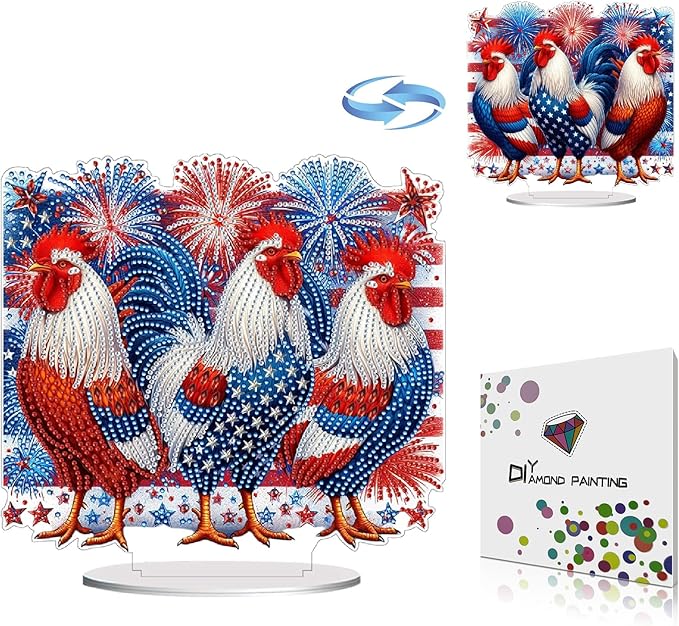 ARTopet DIY Diamond Desktop Ornament PET Irregular Shape Special Shaped Crystal Double Sided Pattern Single Sided Diamond Art Painting Tabletop Home Ornaments Decor (Rooster01)