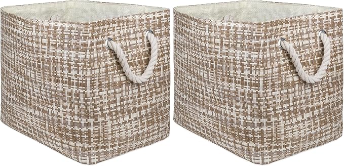 DII Woven Paper Storage Bin, Tweed, Stone, Large (Pack of 2)