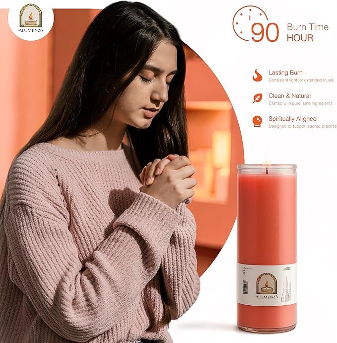 Bulk 6 Pack Pink 7 Day Candles in Glass Jar – Paraffin Wax, Clean Burning Unscented | Large & Tall Devotional Prayer Pillar Candles for Home, Memorial, Spells, Long Lasting