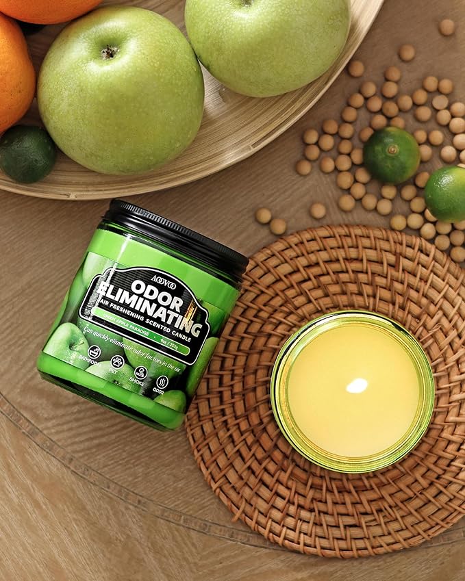 AOOVOO Green Apple 2 Pack Odor Eliminating Highly Fragranced Candle - Eliminates 95% of Pet, Smoke, Food, and Other Smells Quickly, Air Freshing Soy Candle, Up to 100 Hours Burn time