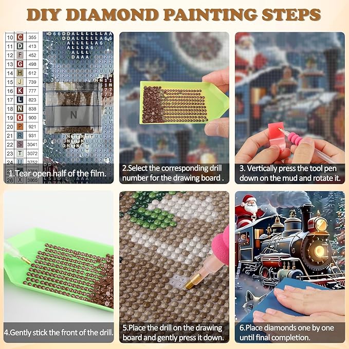 DOMROM Christmas Diamond Painting Kits, Santa Claus and Deer 5D Diamond Art Kits,Gem Art Painting with Diamonds Dots, Arts and Crafts for Beginners Adult Wall Decor 12 x 16inch