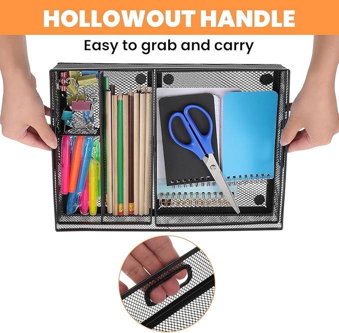 3 Pcs Office Drawer Organizer 3 Pack, Office Supplies Desk, Black Mesh Drawer Organizer Hold Pens & A4 Sized File, 12 x 9 Inches