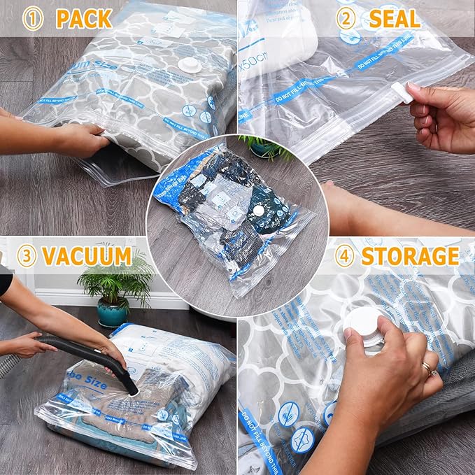 MEIQIHOME Vacuum Storage Bags, Space Saver Sealer Bags,Vacuum seal bags for clothing, Pillows, Comforters, Blankets, Bedding,Travel,8 COMBO
