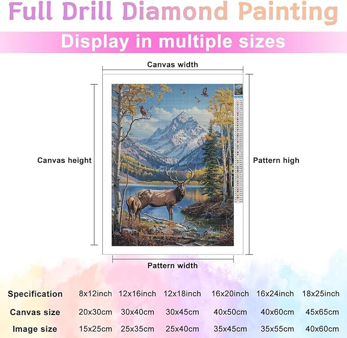 TMOLZ Enchanted Forest Deer Diamond Painting, 5D Lakeside Scenery Kit, Nature-Inspired Wall Art for Home Decoration - 8x12 Inch