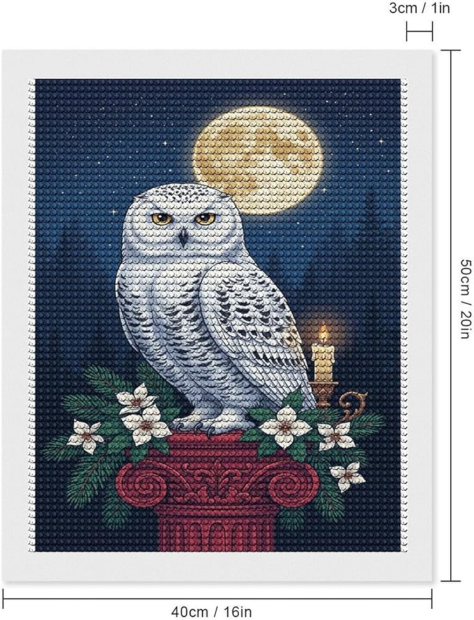 KIVJMSIDJA Snowy Owl & Candle Glow - Winter Night Scene Diamond Painting Kits for Adults,Diamond Art Kits for Beginners 5D Round Diamond 16"x20"