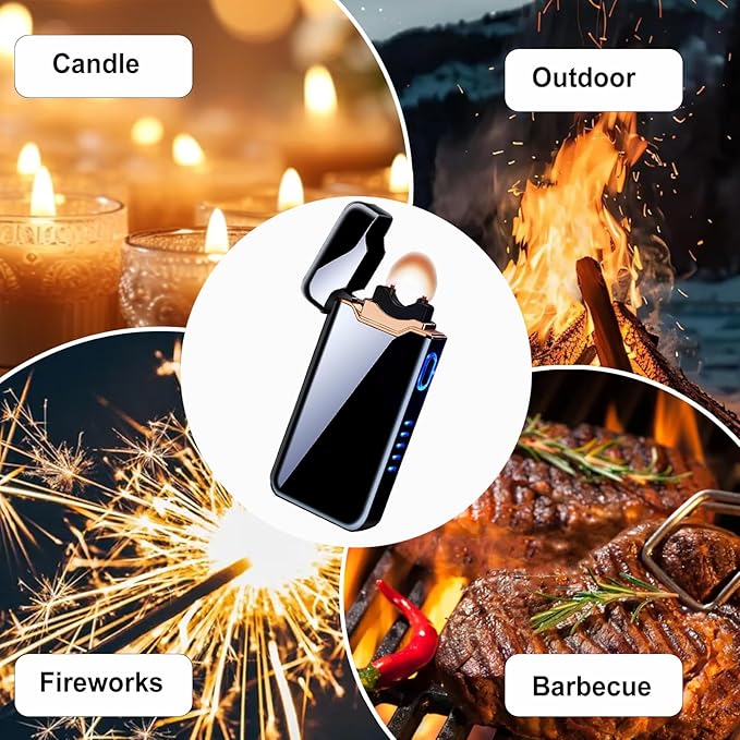 Electric Lighter Plasma Rechargeable with LED Battery Indicator Big Flame, USB Convenient Charging, Windproof Outdoor Cool Lighter Gifts for Men（B-Black）