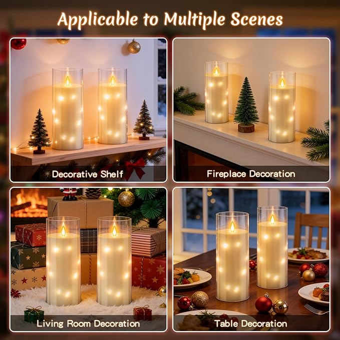 11" x 4" Large Outdoor Waterproof LED Candles, 2Pcs Pillar Candles with Remote & Timer, Flameless Candle Battery Operated with Embedded Star String for Porch, Patio, Outdoor Decor and Christmas