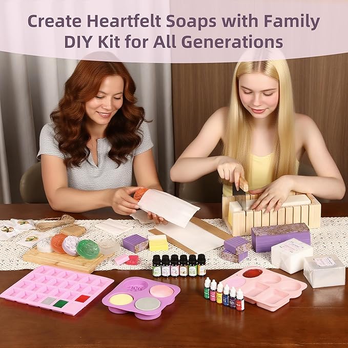 Yosamio Deluxe Soap Making Kit with Exclusive Stamp & Removable Melter–40+Pcs DIY Supplies for Adults, Easy-Clean Pot, Shea Butter & Clear Bases, Essential Oils, Molds, Dyes. Full Set for Beginners
