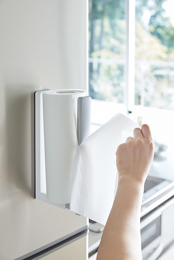 Yamazaki Industries 3420 Magnetic Kitchen Paper Holder with Stopper, Plate, White