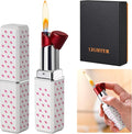 Cute Lipstick Lighter Soft Flame Refillable Butane Lighter, Adjustable Pocket Lighter Delicate Gift for Girls Women Girlfriend on Birthday,Anniversary White(Without Butane)