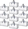 HealSmart 10 Pack Extra Large Moving Bags with Zippers & Carrying Handles, Heavy-Duty Storage Tote Moving Boxes for Dorm Room Essentials Storage Bags, Clear