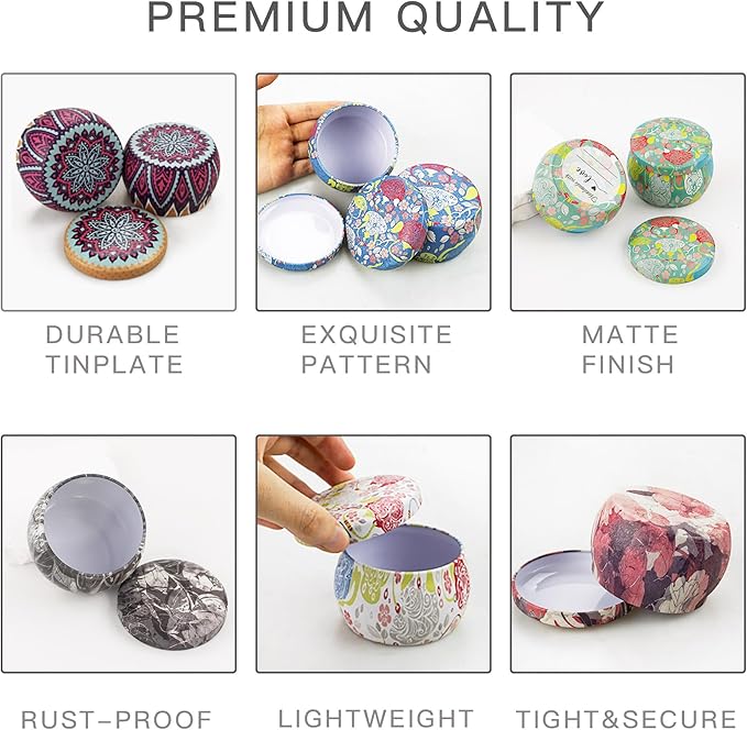 24 Pack Candle Tins 4 oz, Empty Candle Jars with Flower Patterns Round Metal Candle Containers with Lids for Making Candles, Mother's Day Handmade Gifts, Arts & Crafts, Storage, Candle Supplies
