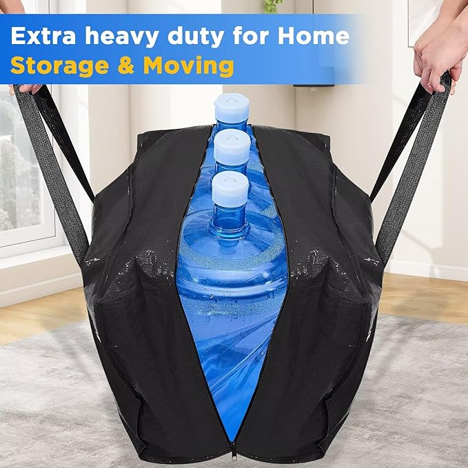 BETU Extra Large Moving Bags Heavy Duty Storage Bags with Zipper Handles, 12 Pack Clothes Storage Totes Bins Packing Moving Boxes, Moving Supplies for College Dorm Essentials, Space Saving, Black