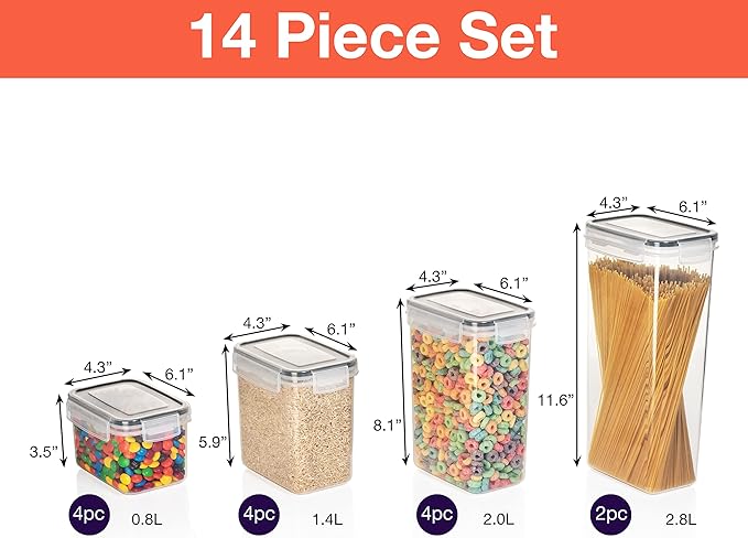 ClearSpace Airtight Food Storage Containers with Lids –14 Pack Kitchen Organization Set, Pantry Organization and Storage, Plastic Canisters with Lids - Cereal Containers Storage, Flour, Sugar (Black)