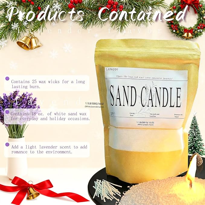 LONGDI Pearl Candle Sand with Wick, 18 oz Scented Sand Candle with 25 Wax Wicks for DIY, Christmas, Friends Party, Decoration, Holiday Gifts. (White, Lavender Scent)