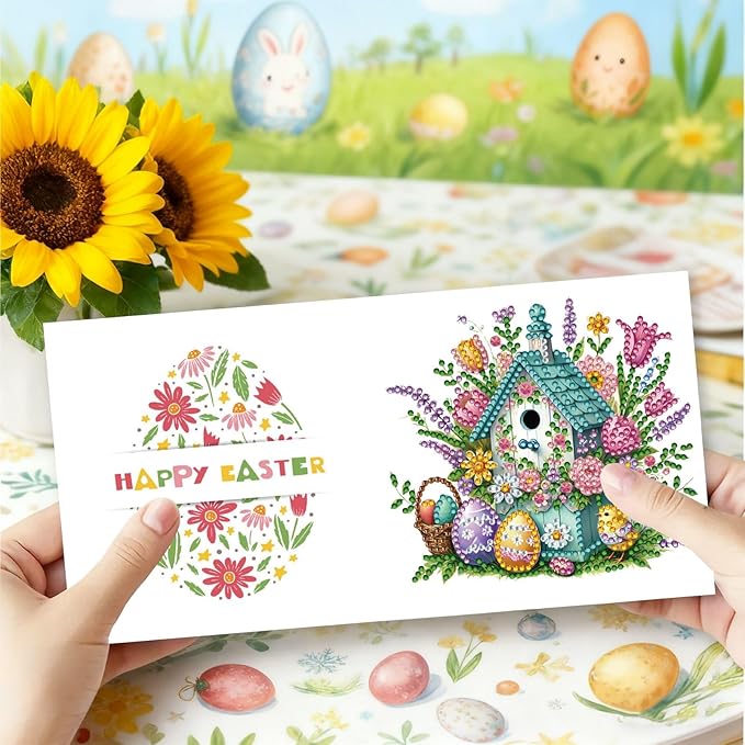 DoxQcs 5D Diamond Art Painting Greeting Cards Kit, DIY Cards for Blessings Congratulations Gifts, Greeting Card Set for Birthday Thanksgiving Day Christmas Halloween-Easter