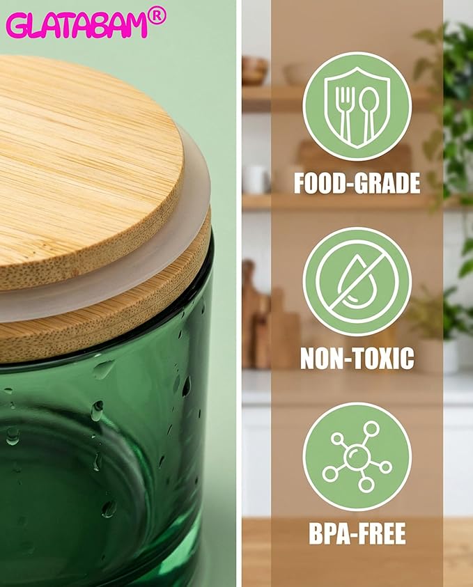 GLATABAM 4 OZ Candle Jars 12 Pack - Bulk Glass Candle Making Jars with Bamboo Lids & Labels, Heat Resistant Empty Reusable Candle Vessel for Containers(Green)
