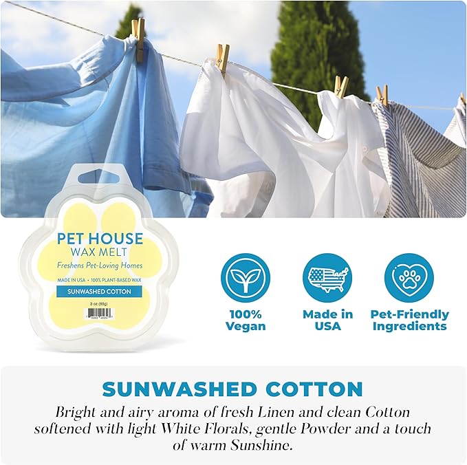 Pet House Fresh Linen Scented Wax Melts, Long-Lasting, Pet-Friendly Plant Based, Wax Melts for Home, Sunwashed Cotton, 3 OZ Each, 2 Pack