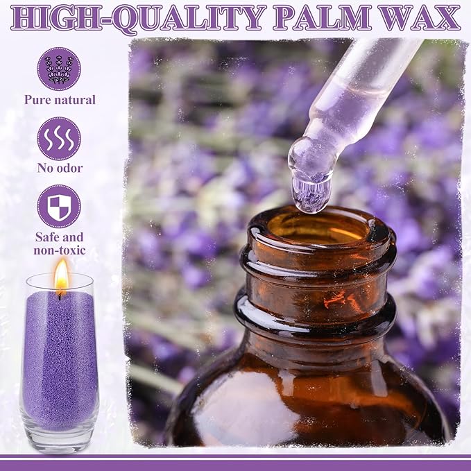 Conelist 2.2 lb Lavender Scented Pearled Candle Sand Wax Set Customized Powder Making Candles Refill Kit Palm Wax All Natural Non Toxic with 20 Wicks for Christmas Gifts DIY(Purple)
