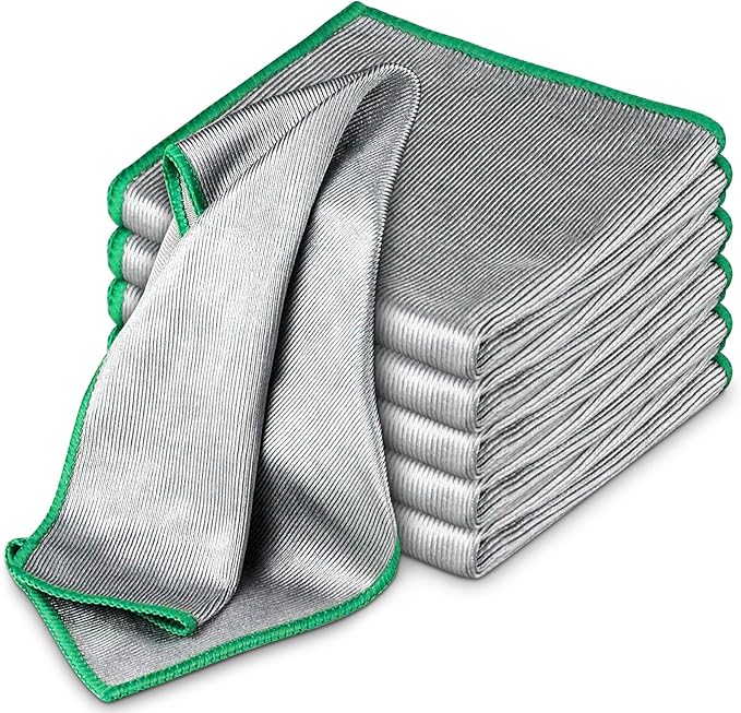 Glass Polishing Cloth Streak Free Miracle Cleaning Cloth Lint Free Microfiber Cleaning Rags for Glasses Kitchen Dish Mirrors Easy Clean, Pack of 6, 12" x 12"