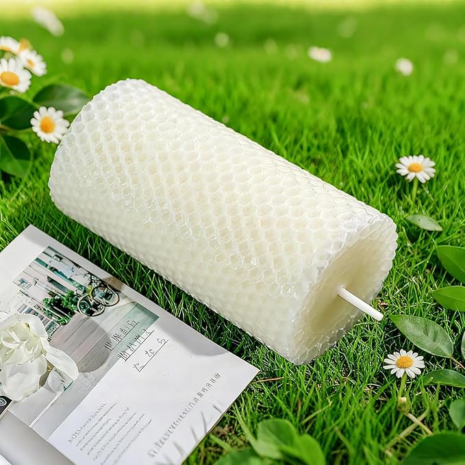 3x6 Inch White Beeswax Candles, 2 Packs, Handcrafted Rolled White Beeswax Pillar Candles, Natural Pure Bees Wax Candle Farm Gifts for Home Decor, Candle Lovers, Air Purify