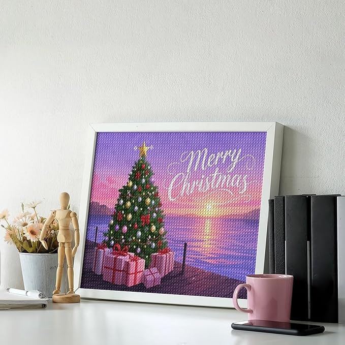AIVKIEJK Diamond Painting Kits for Adults - Merry Christmas Coastal Winter Beach Painting DIY 5D Full Drill Diamond Dots Paintings with Diamonds Gem Art and Crafts Home Decor 16"x20"