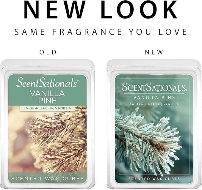 Scentsationals Wax Melts Strong Scent - Vanilla Pine - Long Lasting Scented Wax Cubes for Warmers, 10oz (24-Cubes)